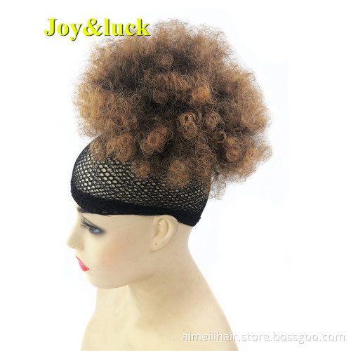 Wholesale Price Wigs Afro Synthetic Puff Natural Curl Hair Extension Short Kinky Curly Puff Ponytail Faux Buns Blonde Color Hair